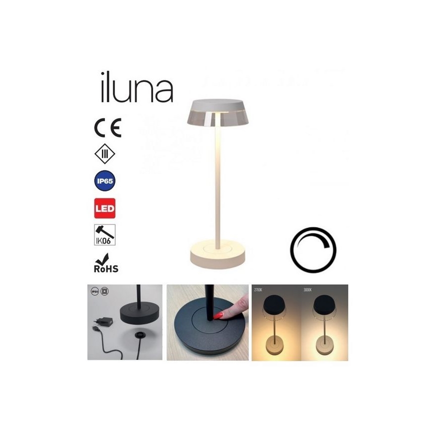 Redo 90306 - Himmennettävä LED-kosketuspöytävalaisin ILUNA LED/2,5W/5V 2700-3000K 3000 mAh IP65 valkoinen