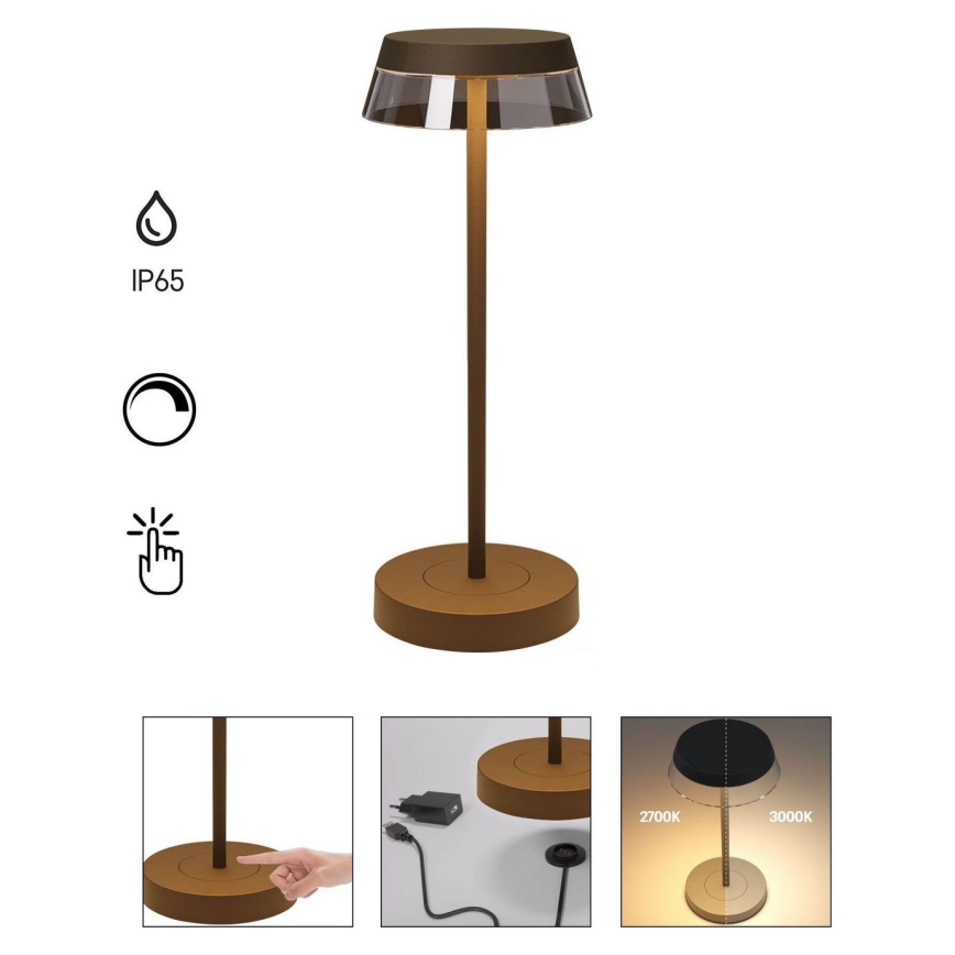 Redo 90308 - Himmennettävä LED-kosketuspöytävalaisin ILUNA LED/2,5W/5V 2700-3000K 3000 mAh IP65 ruskea