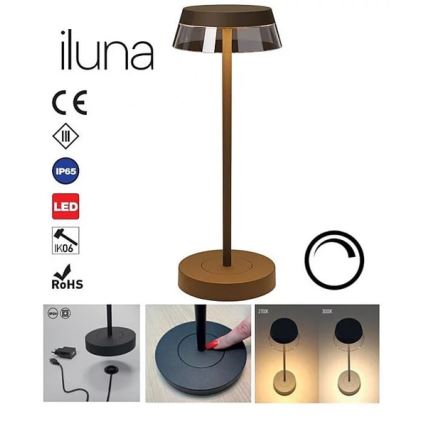Redo 90308 - Himmennettävä LED-kosketuspöytävalaisin ILUNA LED/2,5W/5V 2700-3000K 3000 mAh IP65 ruskea