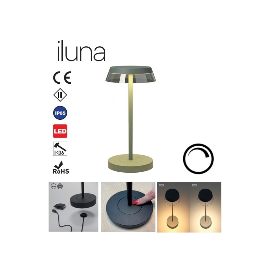 Redo 90309 - Himmennettävä LED-kosketuspöytävalaisin ILUNA LED/2,5W/5V 2700-3000K 3000 mAh IP65 vihreä