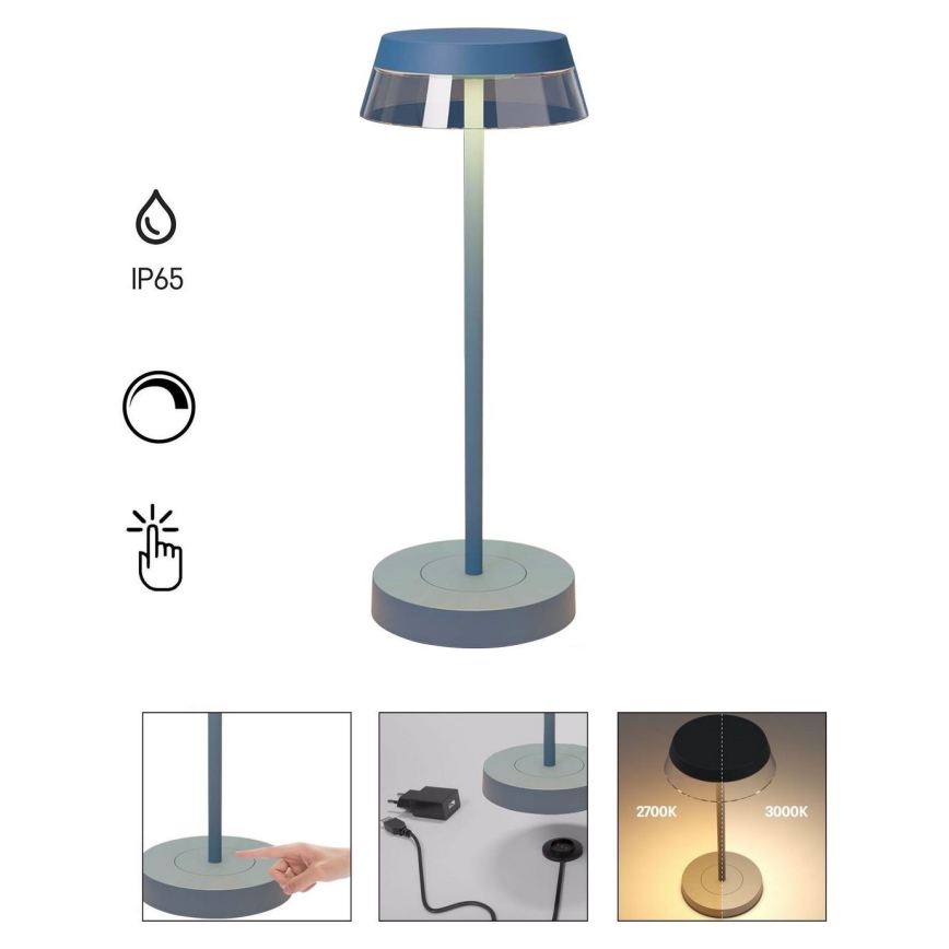 Redo 90310 - Himmennettävä LED-kosketuspöytävalaisin ILUNA LED/2,5W/5V 2700-3000K 3000 mAh IP65 sininen