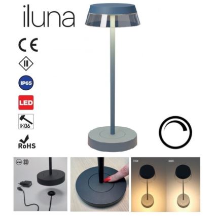 Redo 90310 - Himmennettävä LED-kosketuspöytävalaisin ILUNA LED/2,5W/5V 2700-3000K 3000 mAh IP65 sininen