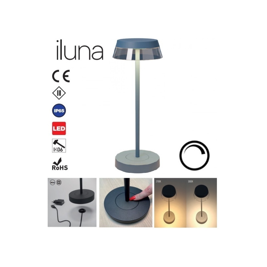 Redo 90310 - Himmennettävä LED-kosketuspöytävalaisin ILUNA LED/2,5W/5V 2700-3000K 3000 mAh IP65 sininen