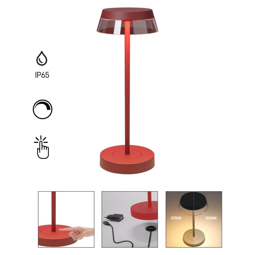 Redo 90311- Himmennettävä LED-kosketuspöytävalaisin ILUNA LED/2,5W/5V 2700-3000K 3000 mAh IP65 punainen