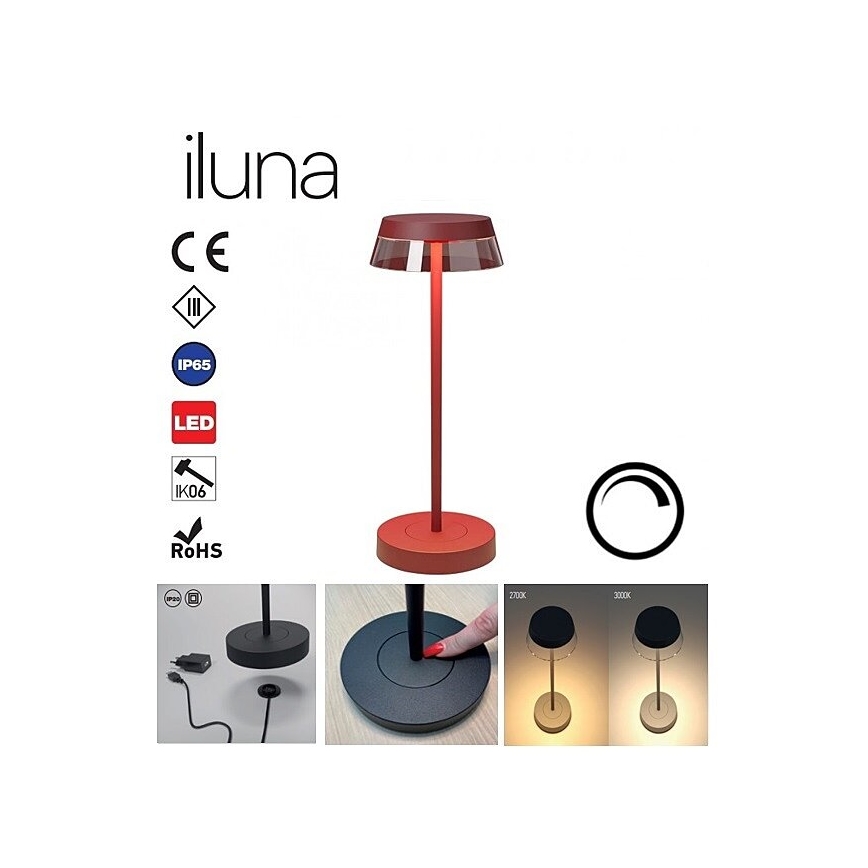 Redo 90311- Himmennettävä LED-kosketuspöytävalaisin ILUNA LED/2,5W/5V 2700-3000K 3000 mAh IP65 punainen
