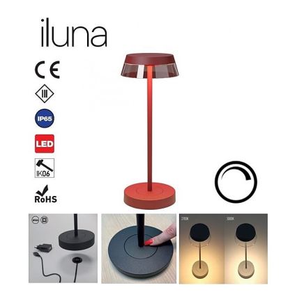 Redo 90311- LED himmennettävä kosketuspöytälamppu ILUNA LED/2,5W/5V 2700-3000K 3000 mAh IP65 punainen
