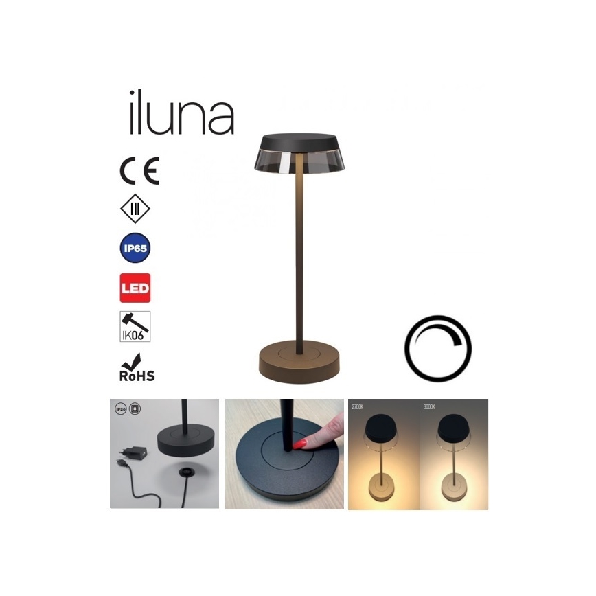 Redo 90312 - LED himmennettävä kosketuspöytälamppu ILUNA LED/2,5W/5V 2700-3000K 3000 mAh IP65 musta