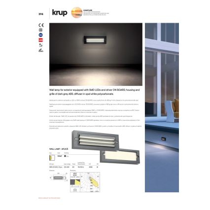 Redo 90330 - LED Ulkoseinävalaisin KRUP LED/6W/230V IP65 antrasiitti