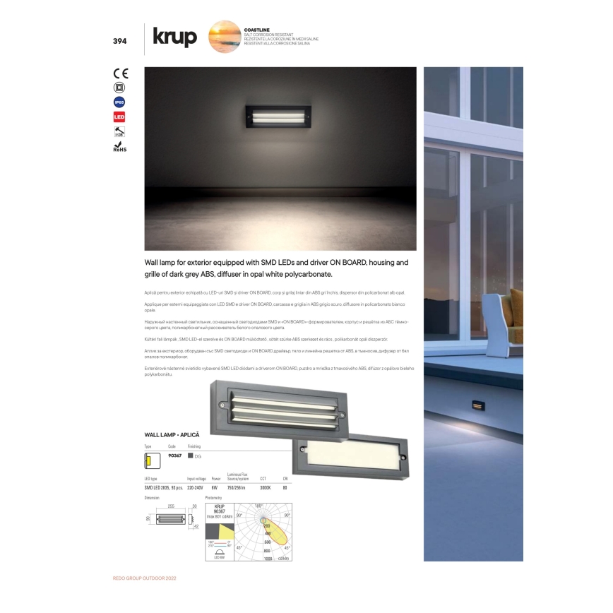 Redo 90330 - LED Ulkoseinävalaisin KRUP LED/6W/230V IP65 antrasiitti