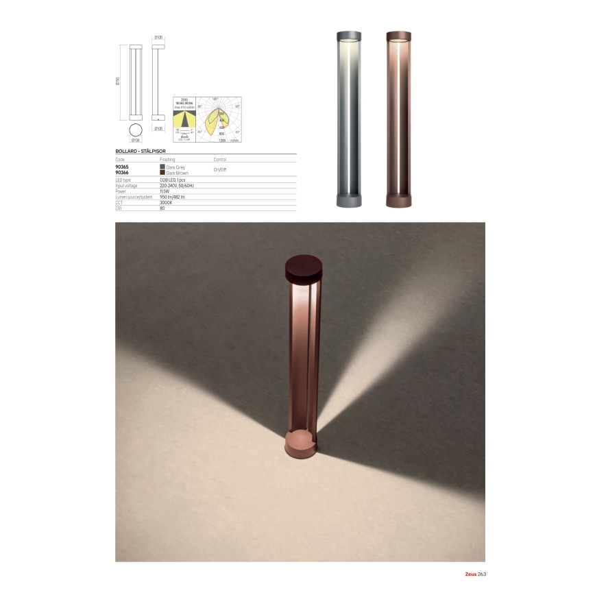 Redo 90365 - LED-ulkovalaisin ZEUS LED/11,5 W/230 V 3000 K 75 cm IP54 antrasiitti