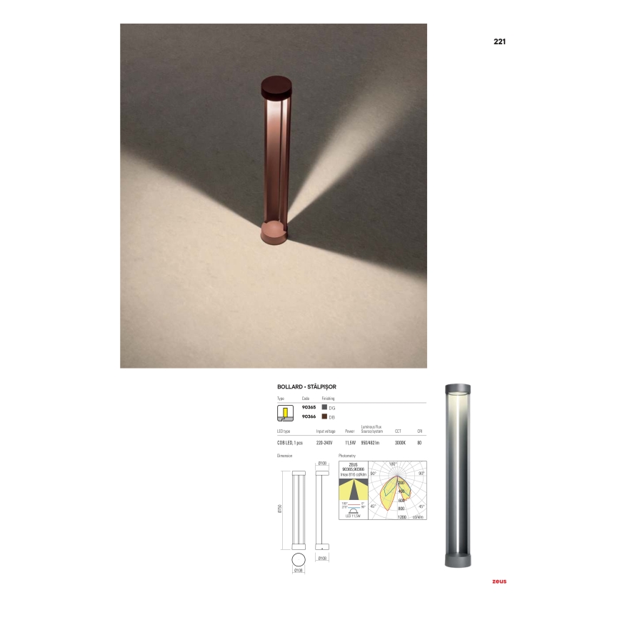 Redo 90366 - ZEUS LED ulkovalaisin LED/11,5W/230V 3000K 75 cm IP54 ruskea