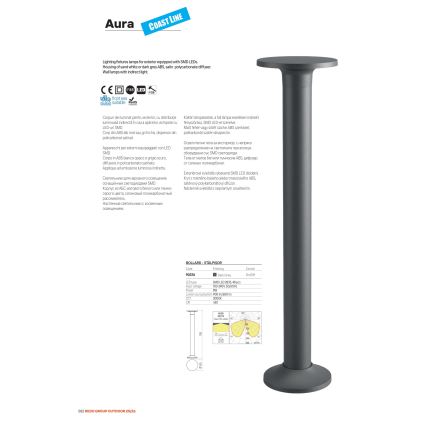 Redo 90374 - AURA LED-ulkovalaisin, 8 W, 230 V, 3000 K, 70 cm, IP65, antrasiitti