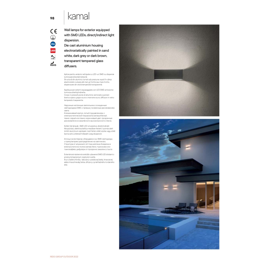 Redo 90388 - LED-ulkoseinävalaisin KAMAL LED/15W/230V 3000K IP54 harmaa