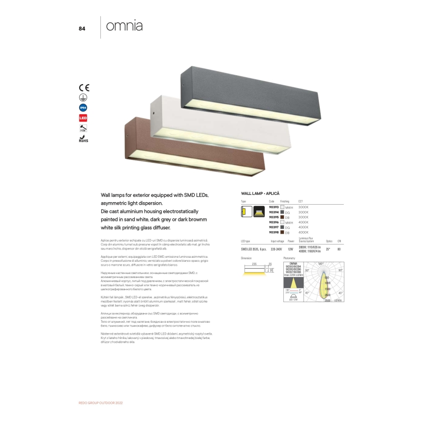 Redo 90395 - LED Ulkoseinävalaisin OMNIA LED/12W/230V 3000K IP54 ruskea