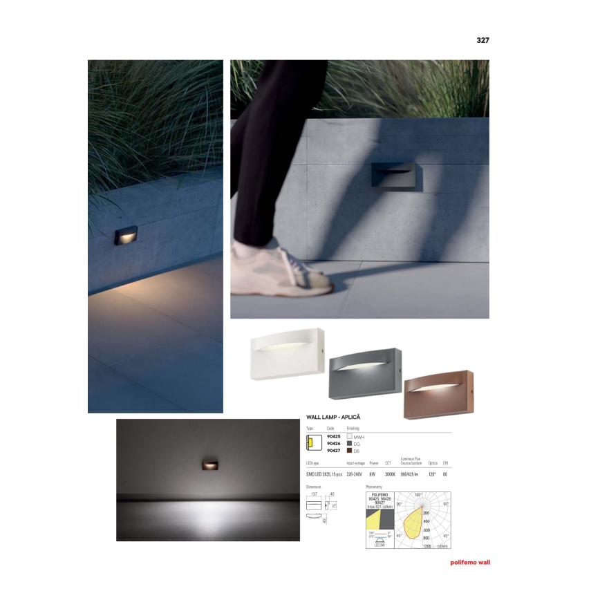 Redo 90426 - LED-ulkoseinävalaisin POLIFEMO LED/8W/230V IP65 antrasiitti