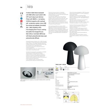 Redo 90438 - KIRA LED-himmennettävä kosketusohjattu ulkovalaisin LED/4,7W/230V 2200 mAh IP44 valkoinen