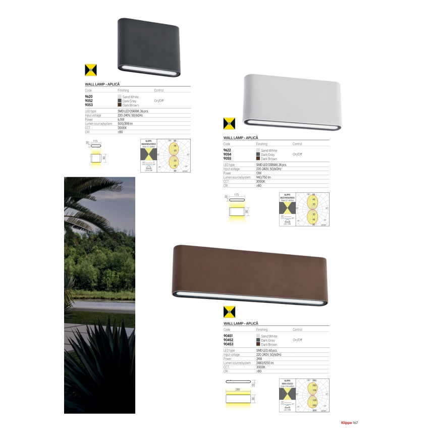Redo 90452 - LED ulkoseinävalaisin KLIPPE LED/24W/230V 3000K IP54 antrasiitti