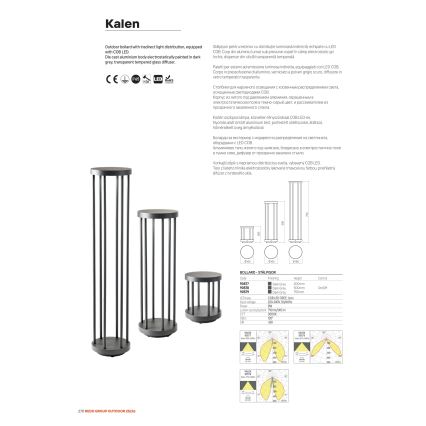 Redo 90578 - LED-ulkovalaisin KALEN LED/8W/230V 3000K 50 cm IP65 antrasiitti