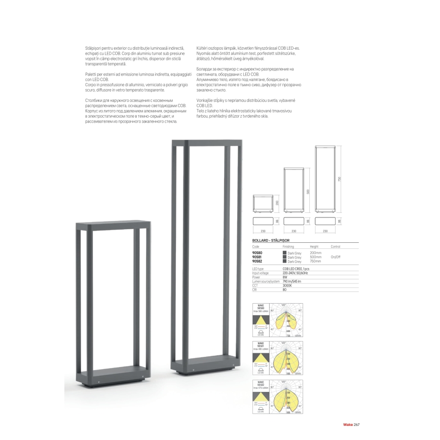 Redo 90582 - LED ulkovalaisin WAKE LED/8W/230V 3000K 75 cm IP65 antrasiitti
