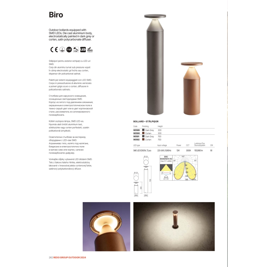 Redo 90590 - LED-ulkovalaisin BIRO LED/12W/230V 3000K 30 cm CRI 90 IP65 ruskea