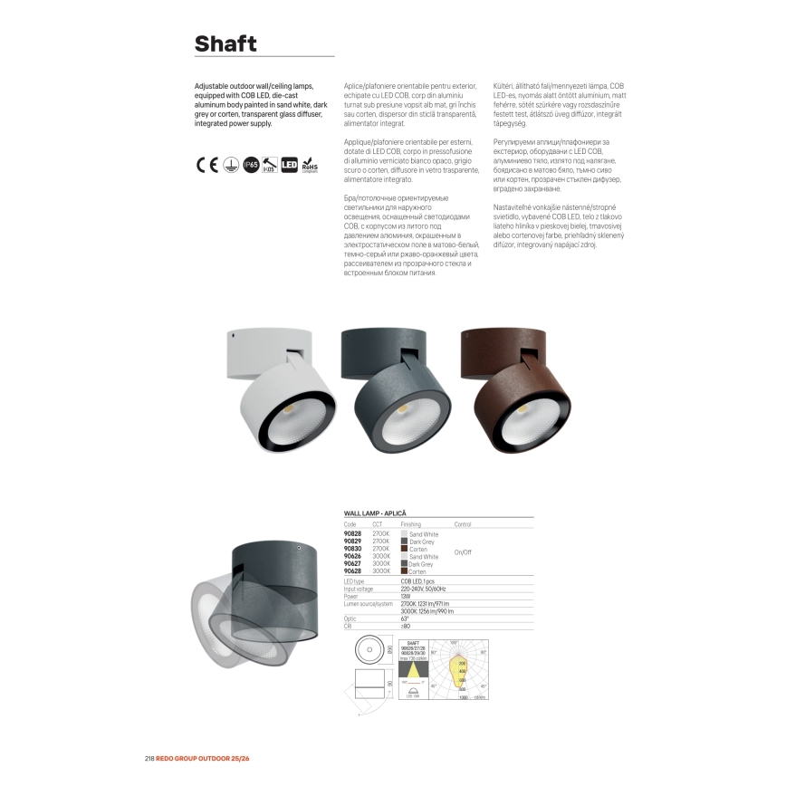 Redo 90628 - SHAFT LED ulkokohdevalaisin, 13 W, 230 V, 3000 K, halkaisija 9 cm, IP65, ruskea