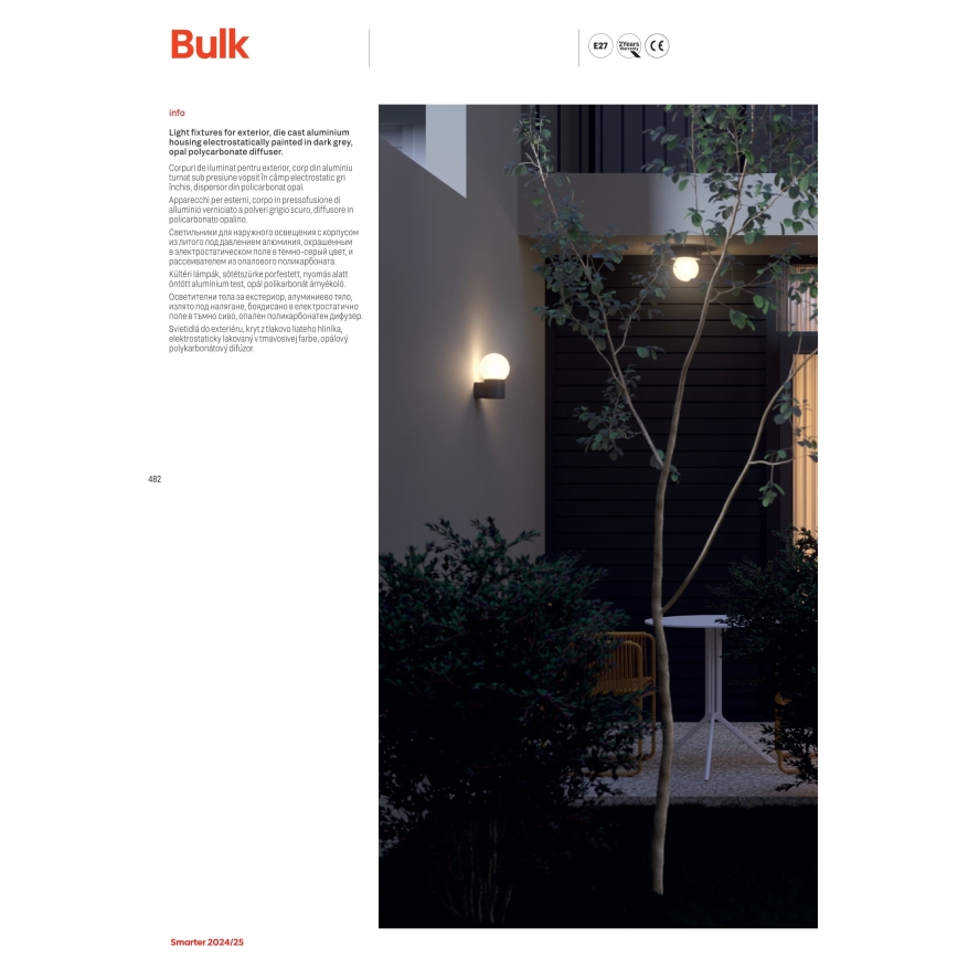 Redo 90642 - Ulkovalaisin BULK 1xE27/28W/230V 50 cm IP44 antrasiitti