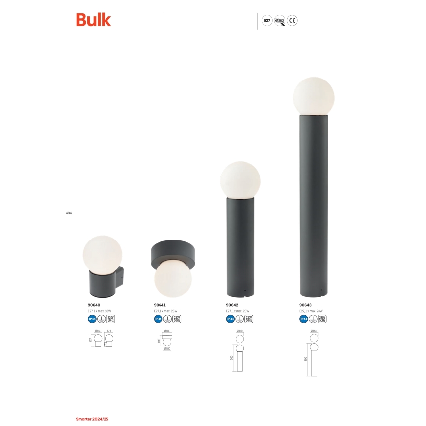 Redo 90642 - Ulkovalaisin BULK 1xE27/28W/230V 50 cm IP44 antrasiitti