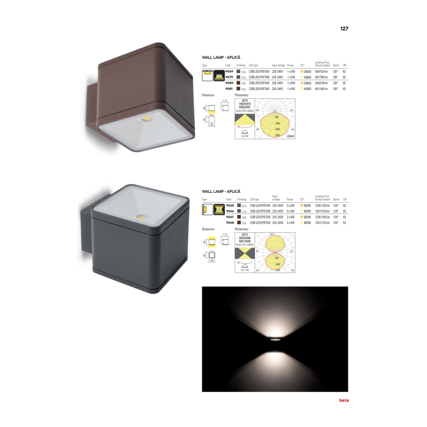 Redo 9065 - LED-ulkoseinävalaisin BETA 2xLED/6W/230V IP54