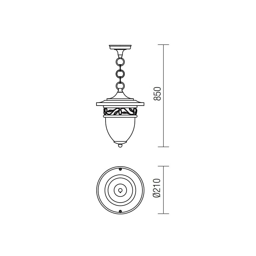 Redo 9399 - Kattokruunu ulkokäyttöön ketjussa BASEL 1xE27/42W/230V IP44 musta