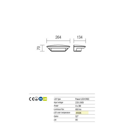Redo 9407 - LED-ulkoseinävalaisin PLATE 4xLED/3W/230V 4100K IP54 antrasiitti