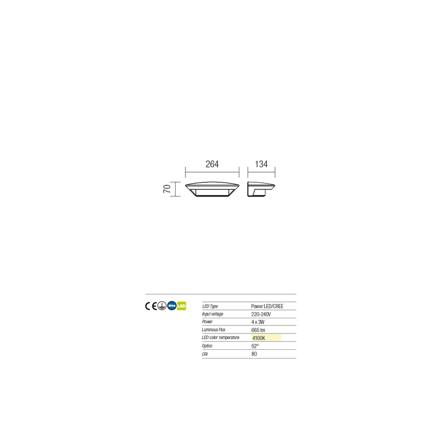 Redo 9407 - LED-ulkoseinävalaisin PLATE 4xLED/3W/230V 4100K IP54 antrasiitti