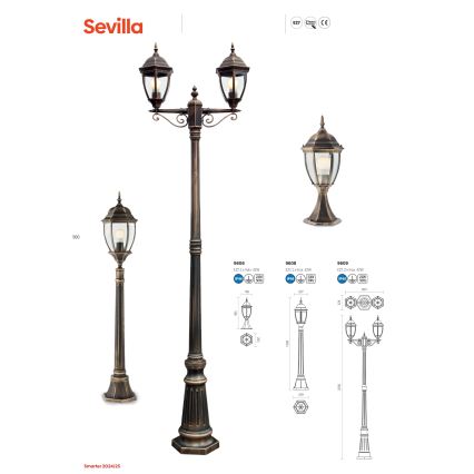 Redo 9606 - Ulkovalaisin SEVILLA 1xE27/42W/230V IP44 kulta/patina