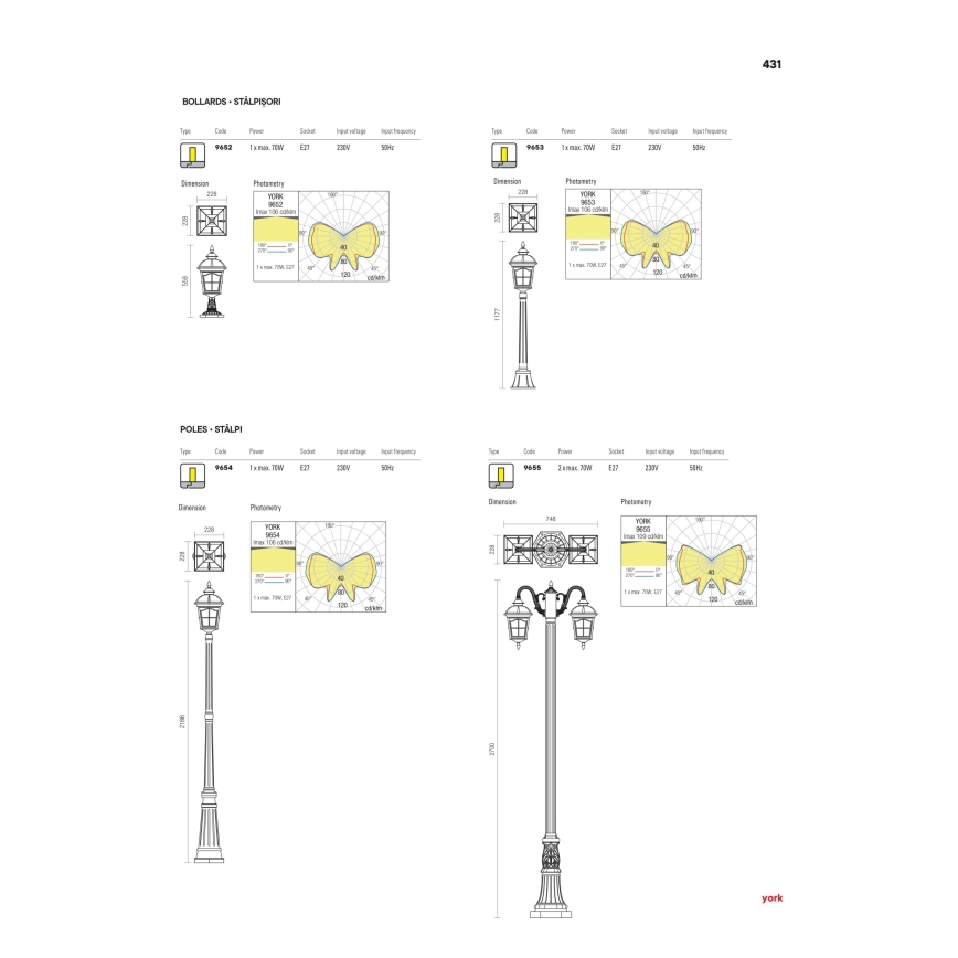 Redo 9652 - Ulkovalaisin YORK 1xE27/70W/230V IP44 ruskea