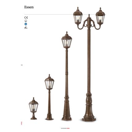 Redo 9662 - Ulkovalaisin ESSEN 1xE27/70W/230V 221,5 cm IP44 ruskea/patina