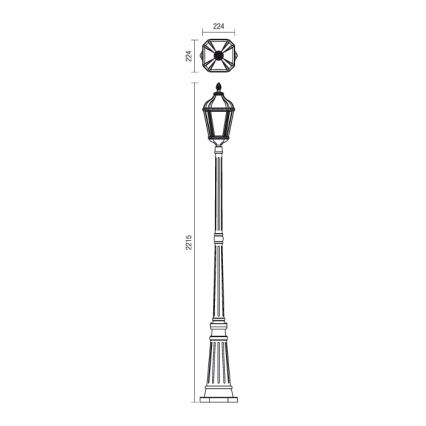 Redo 9662 - Ulkovalaisin ESSEN 1xE27/70W/230V 221,5 cm IP44 ruskea/patina