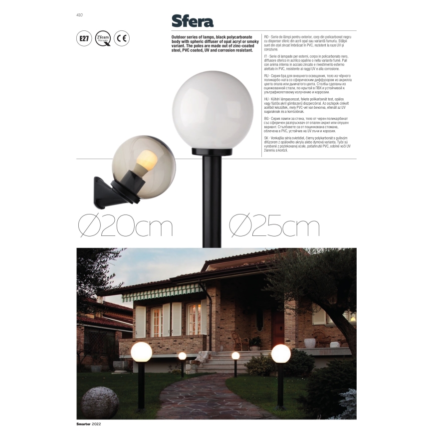 Redo 9774 - Ulkovalaisin SFERA 1xE27/42W/230V IP44 25x38 cm ruskea