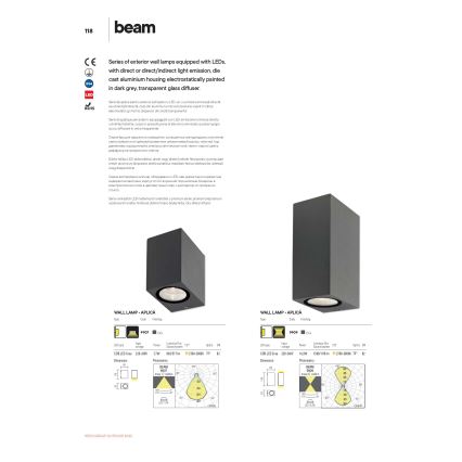 Redo 9907 - LED-ulkoseinävalaisin BEAM LED/5W/230V IP54