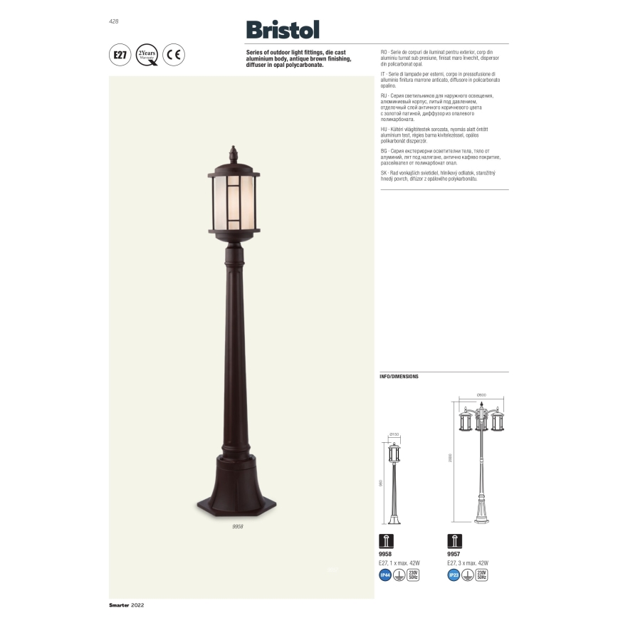 Redo 9956 - Ulkokattokruunu ketjulla BRISTOL 1xE327/42W230V IP23