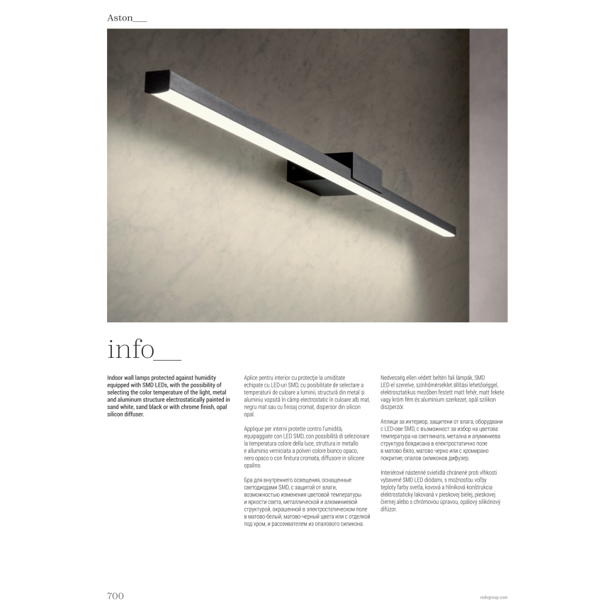 Redo01-3269 - Kylpyhuoneen LED-peilivalo ASTON LED/12W/230V 60 cm CRI 90 IP44 kiiltävä kromi