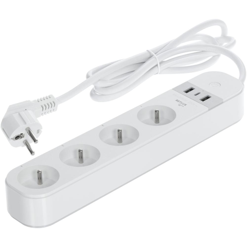Älykäs jatko kaapeli kytkimellä 4Z Tyyppi E + 2x USB-A + 1x USB-C 1,5m Wi-Fi Tuya valkoinen