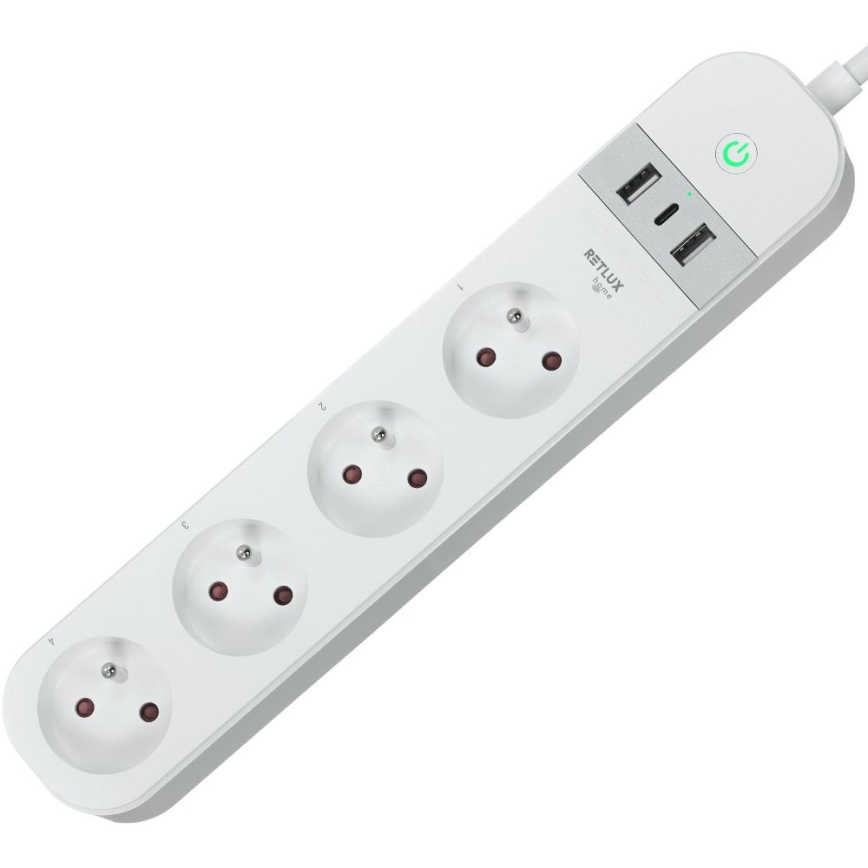 Älykäs jatko kaapeli kytkimellä 4Z Tyyppi E + 2x USB-A + 1x USB-C 1,5m Wi-Fi Tuya valkoinen