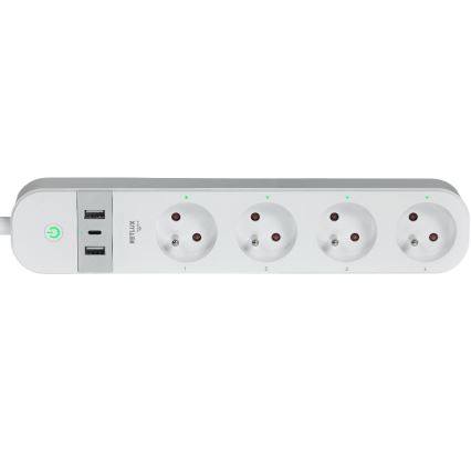 Älykäs jatko kaapeli kytkimellä 4Z Tyyppi E + 2x USB-A + 1x USB-C 1,5m Wi-Fi Tuya valkoinen