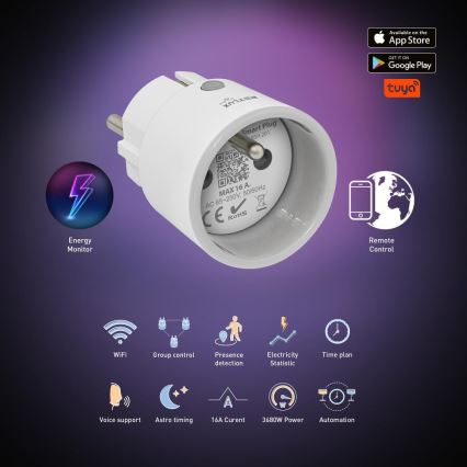 Älykäs pistoke 3680W/230V/Tyyppi E/16A Wi-Fi Tuya