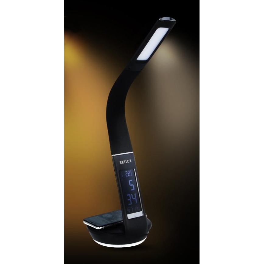 Himmennettävä LED-pöytävalaisin langattomalla latauksella Qi 5W ja näyttö LED/6W/230V 3000/4000/6000K musta
