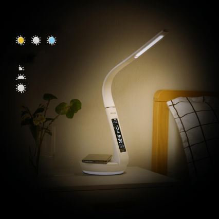 Himmennettävä LED-pöytävalaisin langattomalla latauksella Qi 5W ja näyttö LED/6W/230V 3000/4000/6000K valkoinen