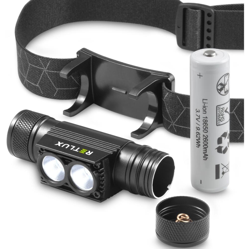 LED Himmennettävä ladattava alumiini otsalamppu LED/2600 mAh IP65
