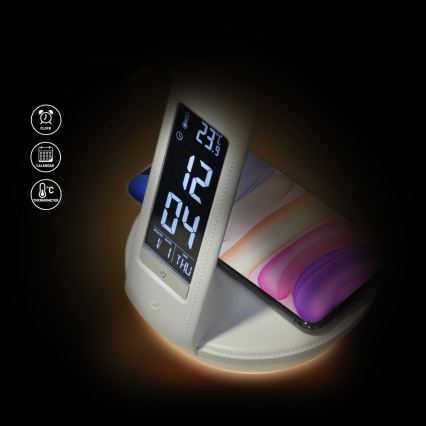 Himmennettävä LED-pöytävalaisin langattomalla latauksella Qi 5W ja näyttö LED/6W/230V/1xCR2032 3000/4000/6000K valkoinen