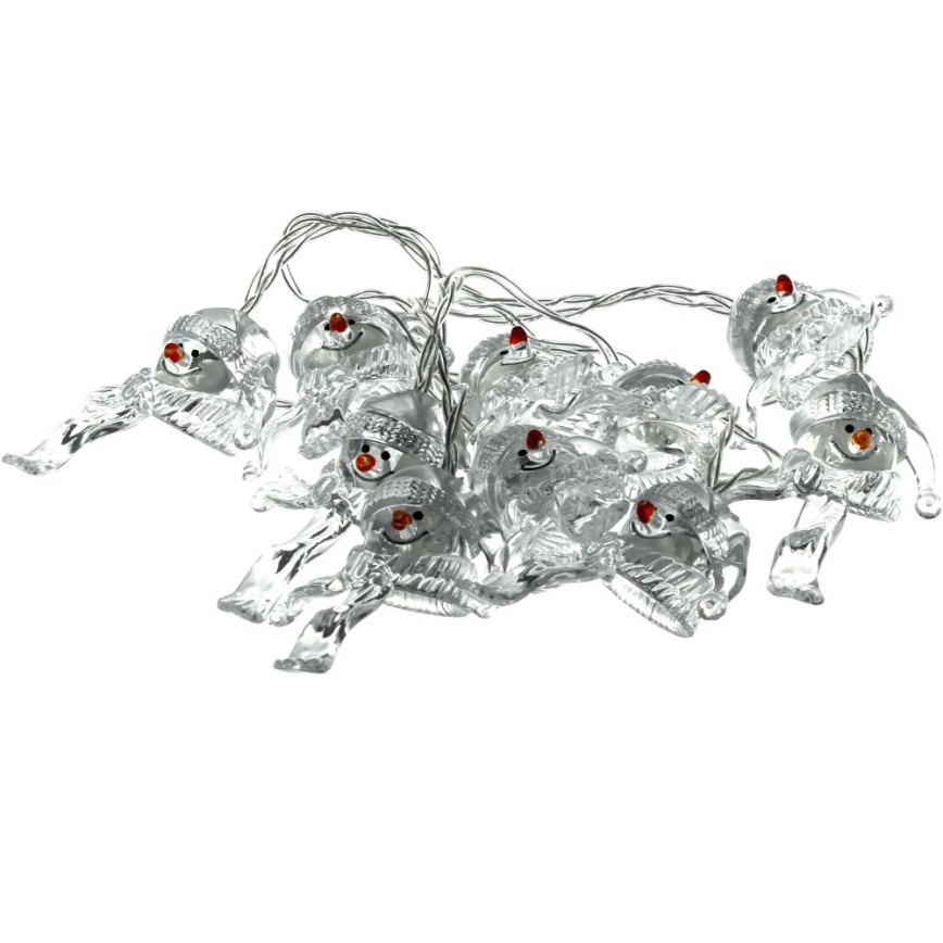 LED-jouluketju 10xLED/2xAA/lämpimänvalkoinen 1,65m lumiukkoja