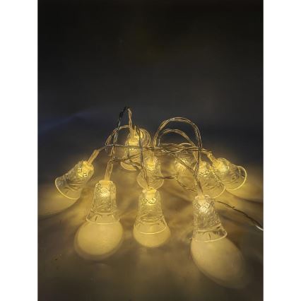 LED-jouluketju 20xLED/3xAA/lämpimänvalkoinen 2,2m kellot