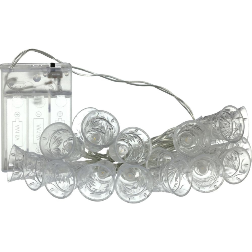 LED-jouluketju 20xLED/3xAA/lämpimänvalkoinen 2,2m kellot